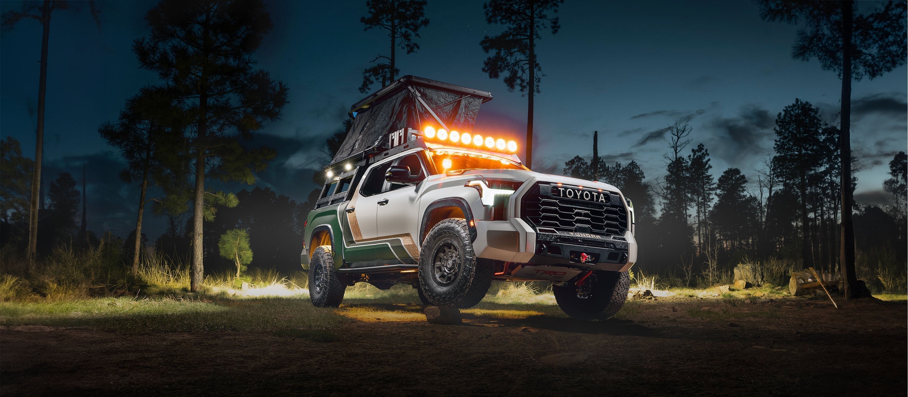 3rd Gen Toyota Tundra fully kitted for off roading, overlanding, and camping with Backwoods Adventure Mods accessories installed