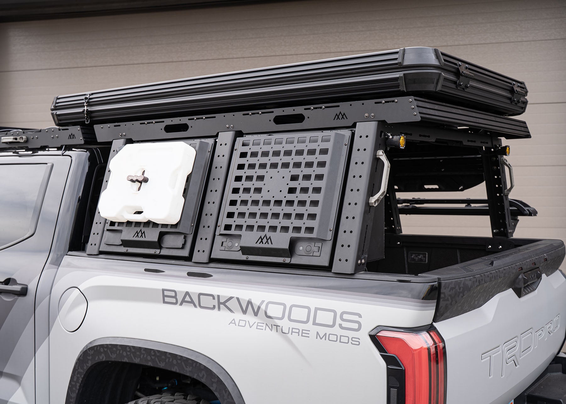 Backwoods Adventure Mods Full Height 3rd Gen Toyota Tundra Bed Rack installed on a Toyota Tundra Overland truck build