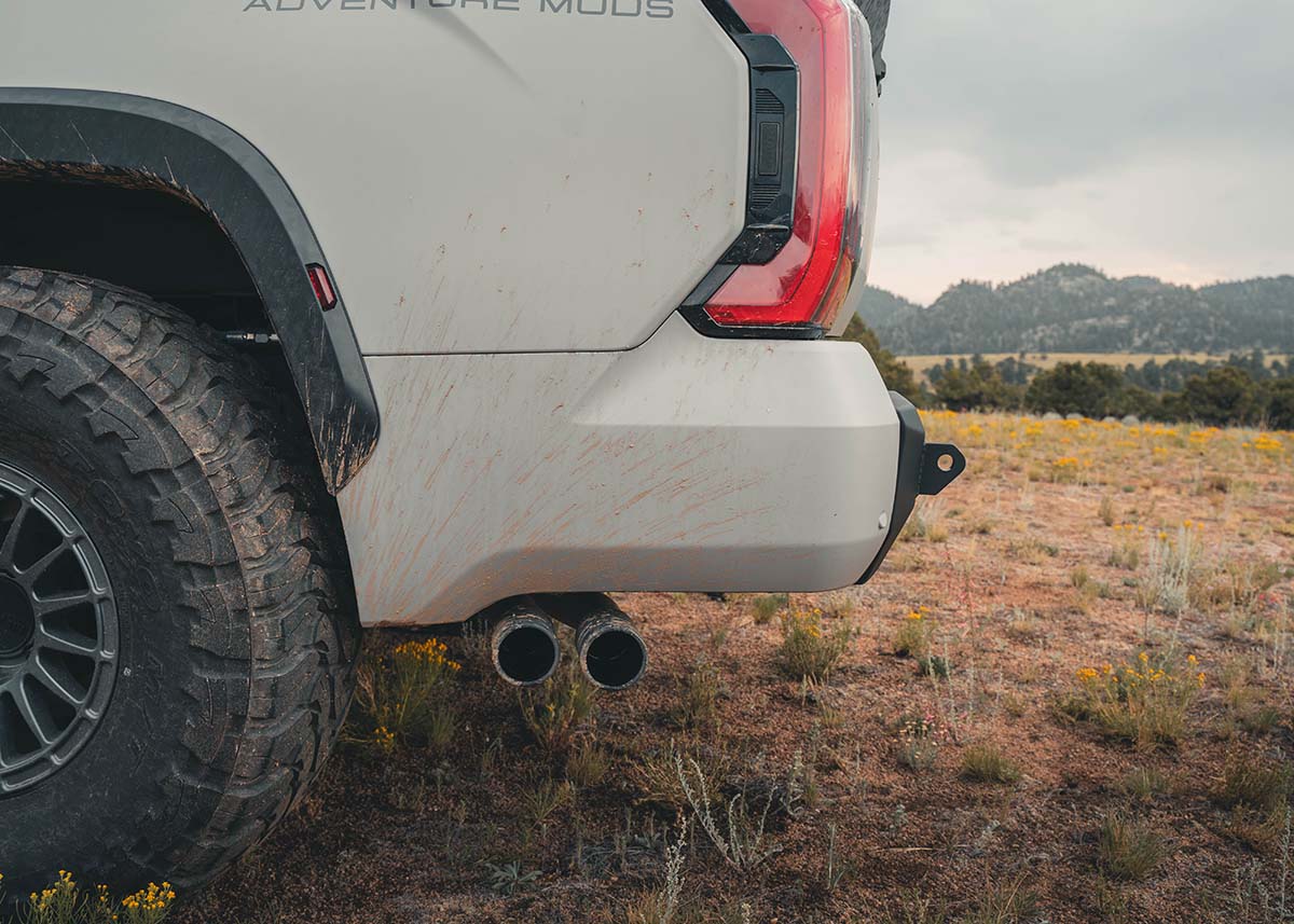 Image showing the side profile of the Backwoods Adventure Mods 3rd Gen Toyota Tundra Rear Bumper when installed