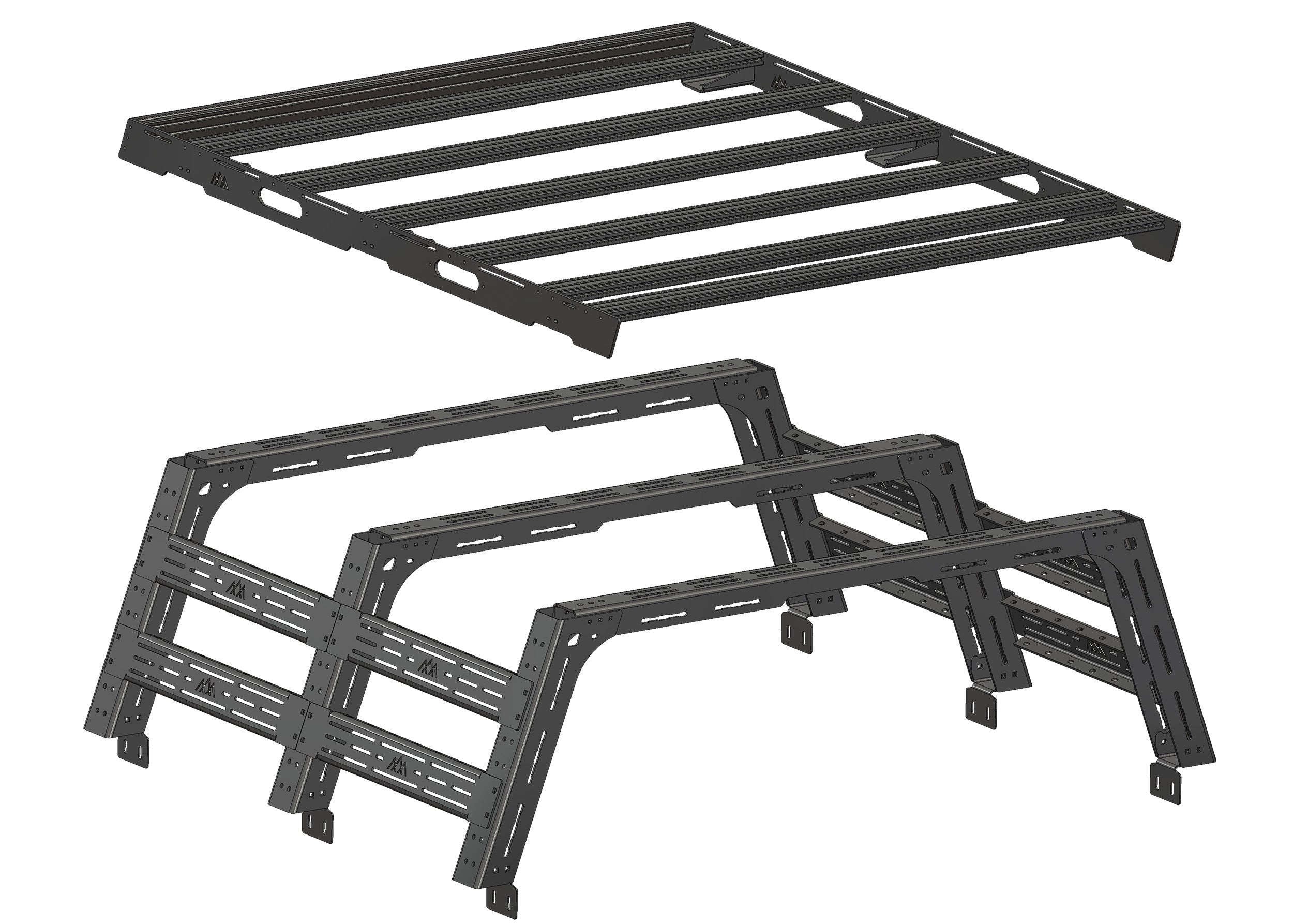 Components included in the Backwoods Adventure Mods 2007+ 2nd and 3rd Toyota Tundra Bed Rack System Starter Bundle