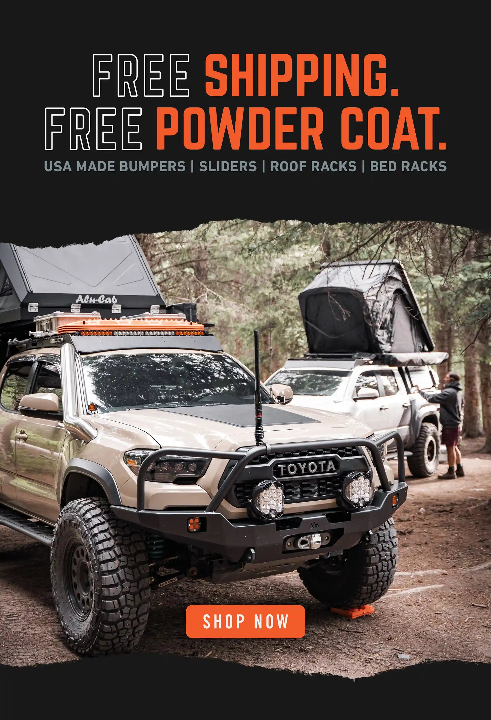 Backwoods Adventure Mods Free Shipping Free Powder Coat Info Graphic