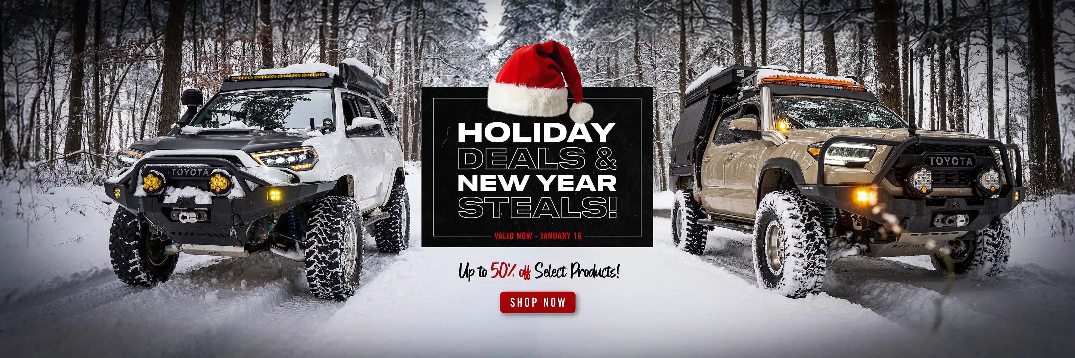 Backwoods Adventure Mods Holiday and New Years Sales Banner offering 50 percent off select products