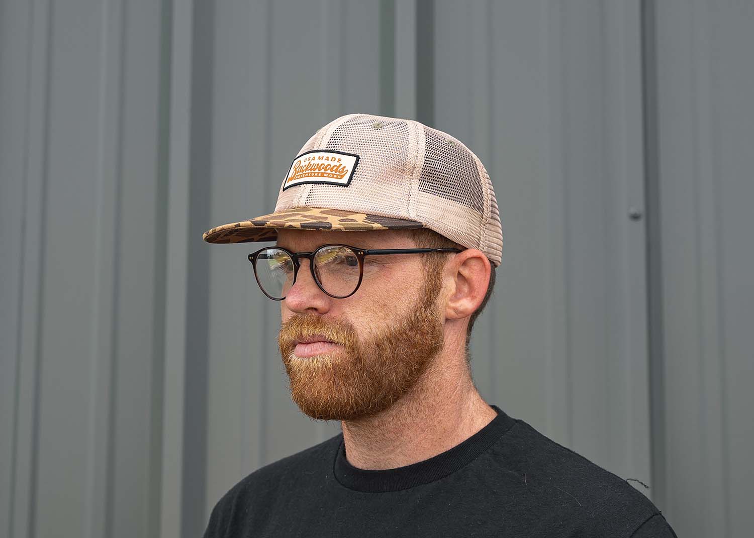 Image showing the front of the Backwoods Adventure Mods Camo Trucker hat baseball cap