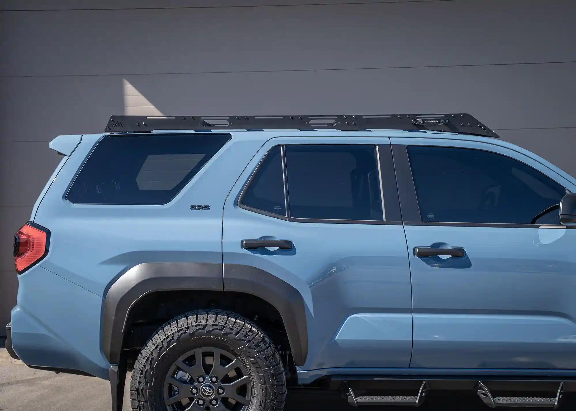 Side profile of the installed DRIFTR 6th Gen 4Runner Roof Rack from Backwoods Adventure Mods