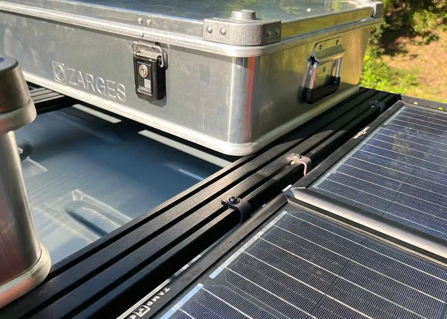 Example of the Sliding T-Nut Hardware kit used to secure solar panel brackets to a Backwoods Adventure Mods DRIFTR Roof Rack