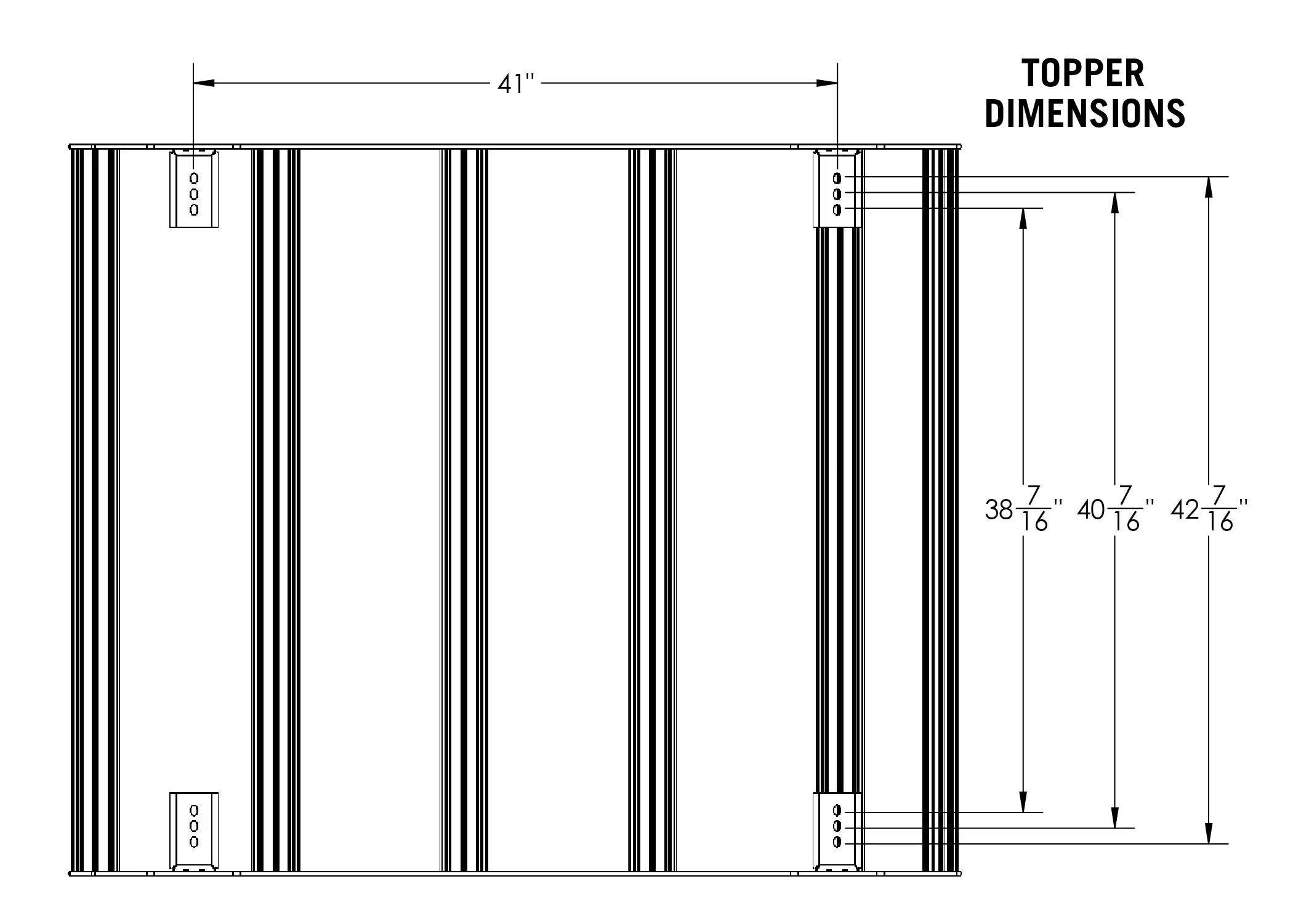 Diagram detailing the Jeep Gladiator Bed Rack DRIFTR Topper dimensions