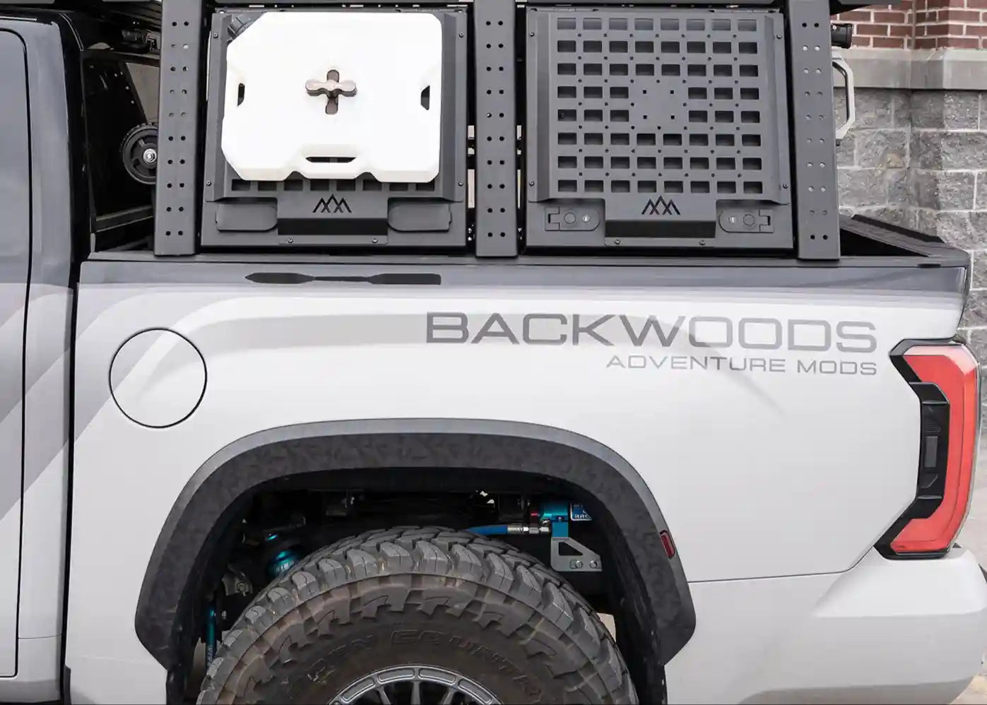 Backwoods Adventure Mods Truck Bed Rack System Storage Bundle installed on a 3rd Gen Toyota Tundra