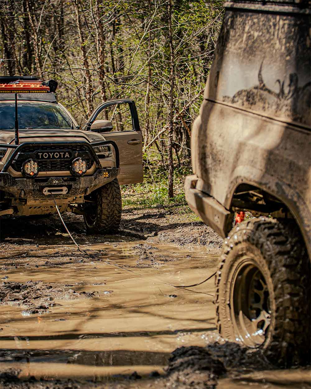 A winch on the front of an off-road vehicle.
