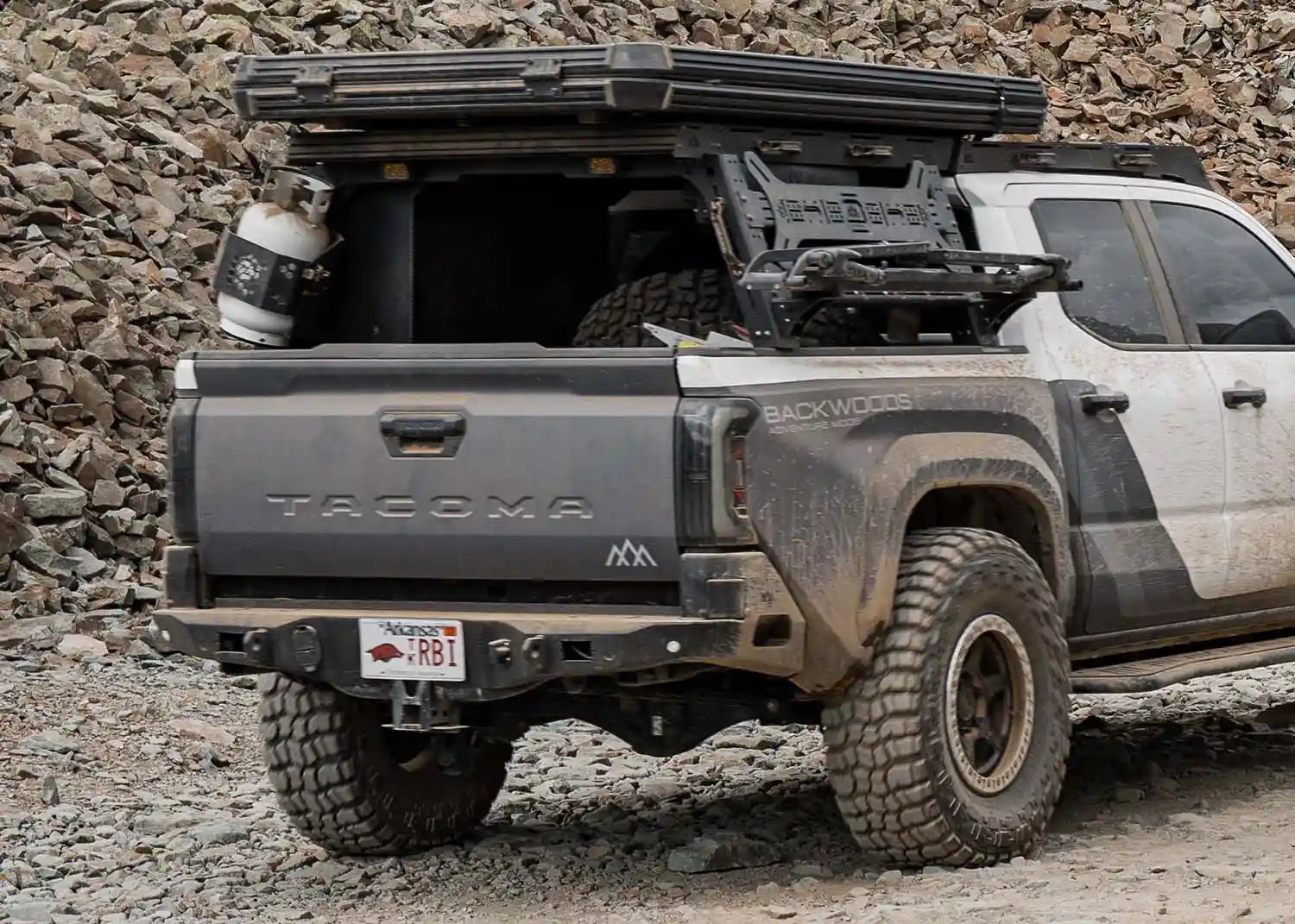 Backwoods Adventure Mods 2024 Toyota Tacoma Overland Rear Bumper installed on a 4th gen Tacoma for high clearance off road