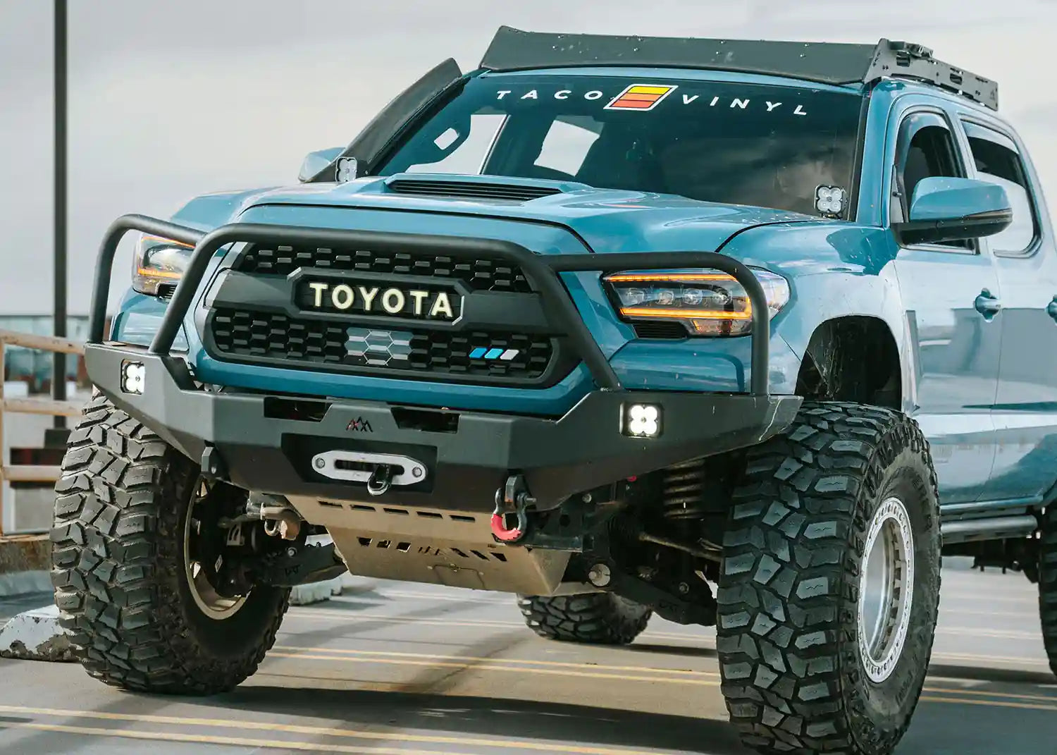 3rd Gen Toyota Tacoma overland truck build with Backwoods Adventure Mods Off Road Front Bumper Kit Bundle installed