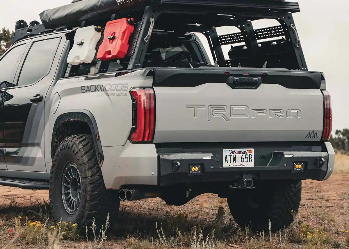 Backwoods Adventure Mods rear Tundra bumper included in the off road kit bundle installed on a 3rd Gen Toyota Tundra