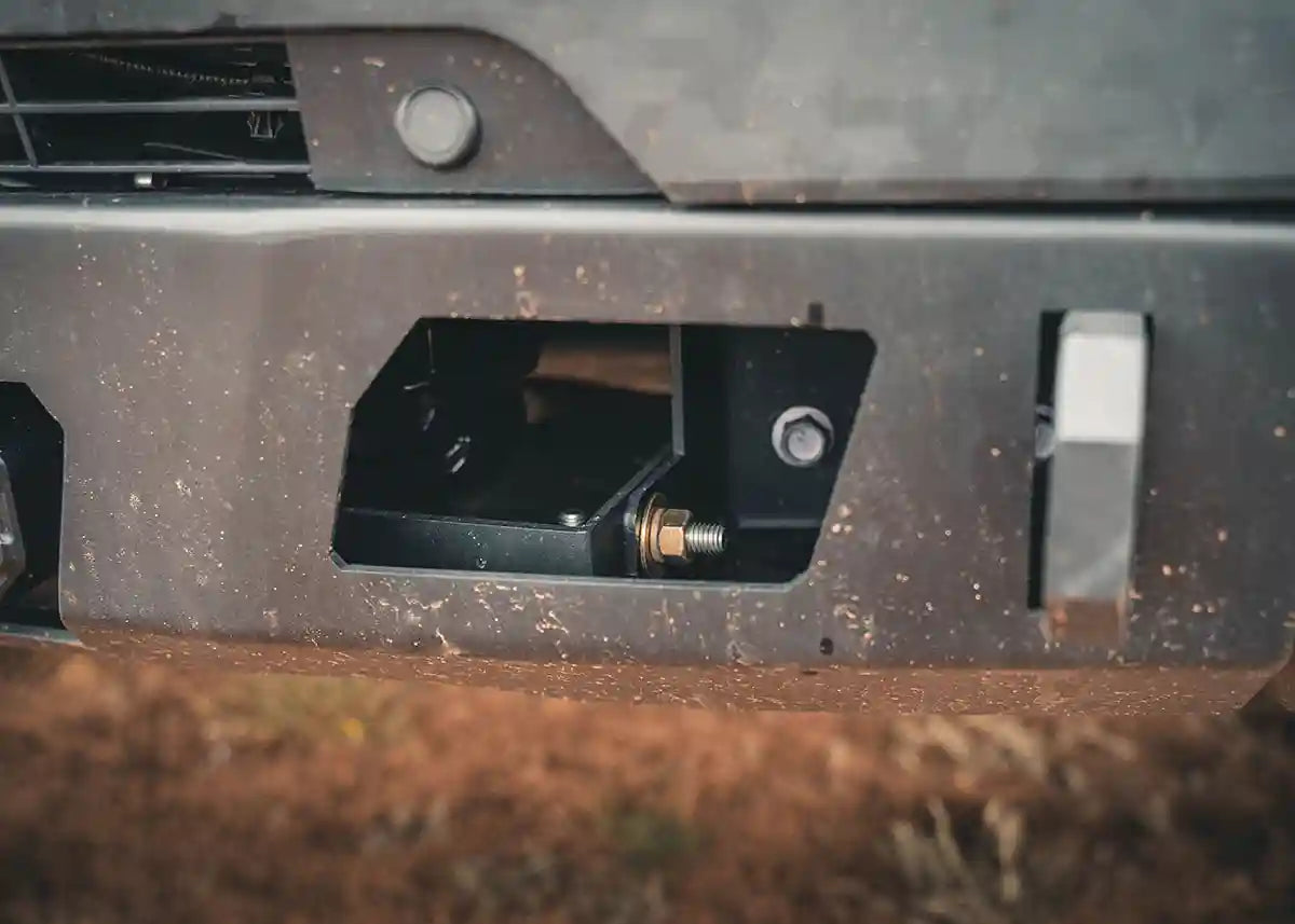 Close up of Backwoods Adventure Mods Tundra Front Bumper winch access