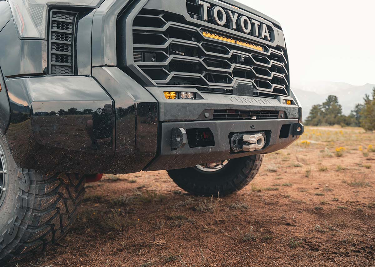 Image showing the steel off road recovery points on the Backwoods Adventure Mods 2022 2023 2024 2025 3rd Gen Toyota Tundra Front winch Bumper