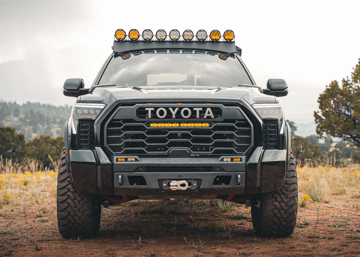 Backwoods Adventure Mods 2022 2023 2024 2025 3rd Gen Tundra Front Bumper with winch installed