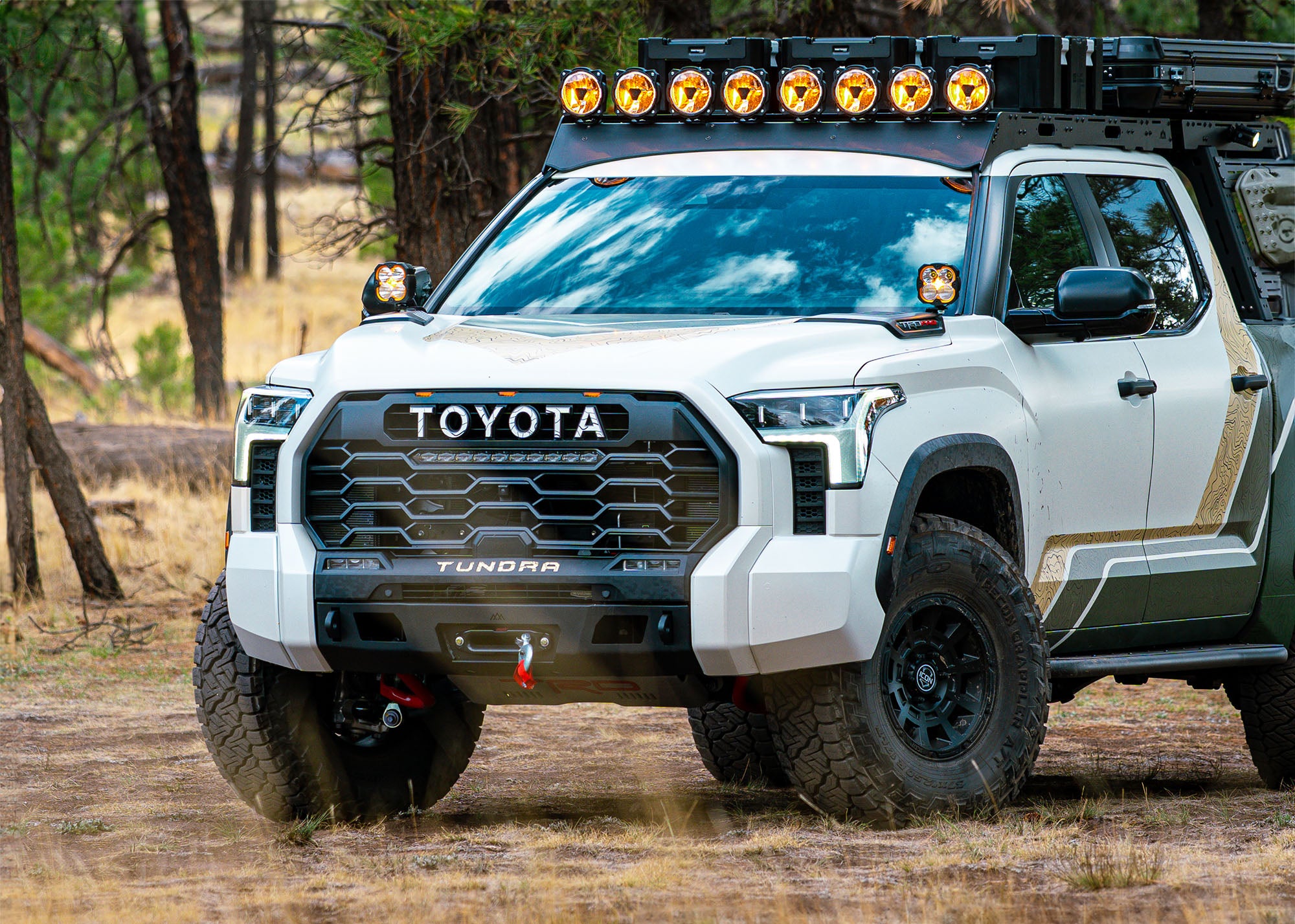 Toyota Tundra overland truck build with Backwoods Adventure Mods 2022 2023 2024 2025 3rd Gen Tundra Off Road Front Bumper installed