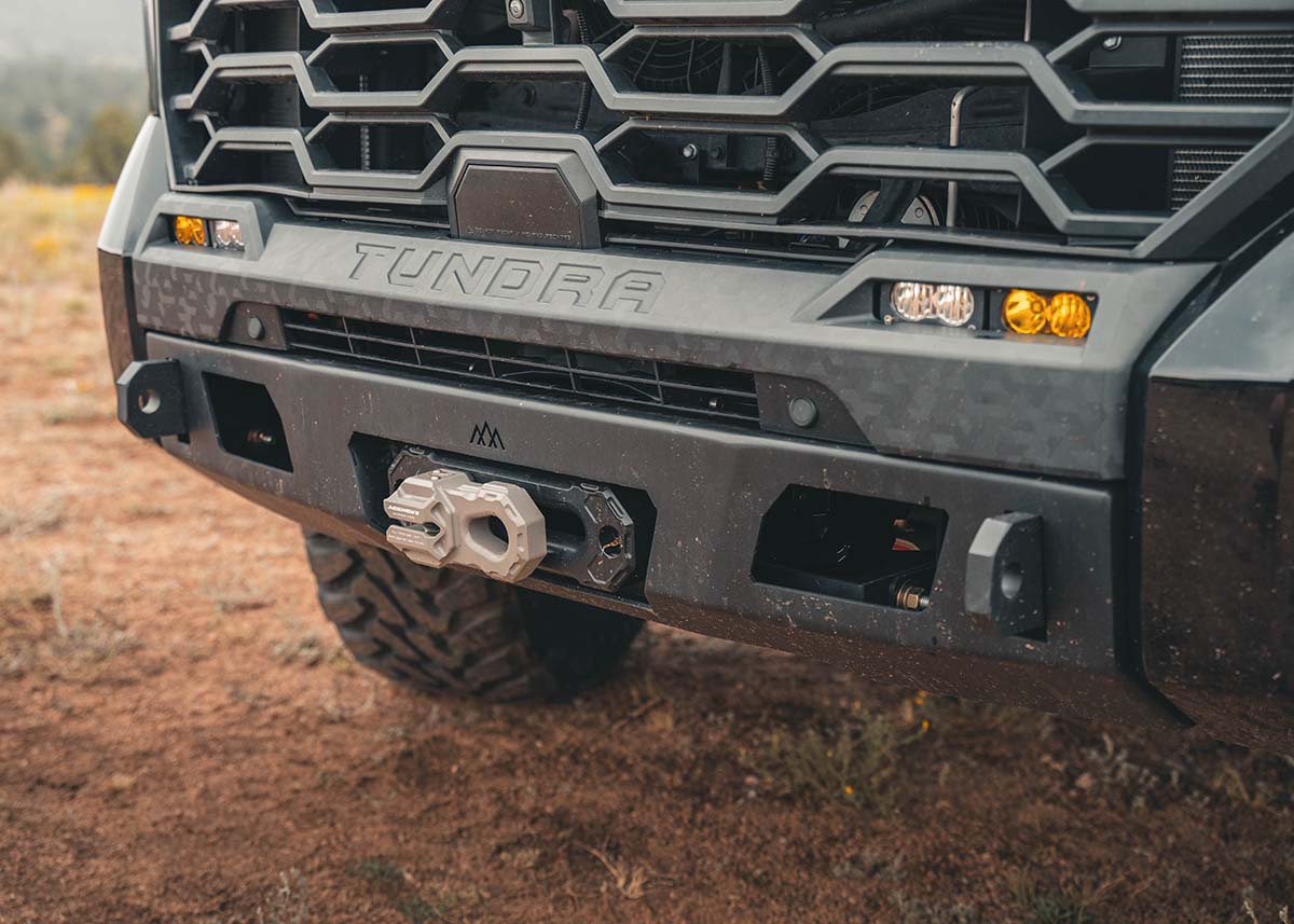 Backwoods Adventure Mods Scout front winch bumper included in the off road kit bundle for the 2022+ 3rd Gen Toyota Tundra