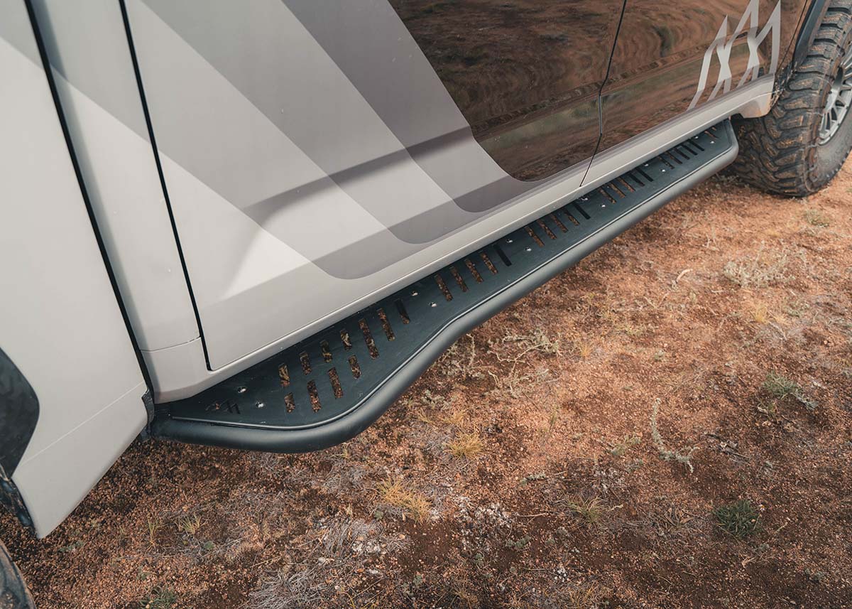 Backwoods Adventure Mods Tundra rock slider included in the Trail Ready off road kit installed on a 2022+ 3rd Gen Toyota Tundra