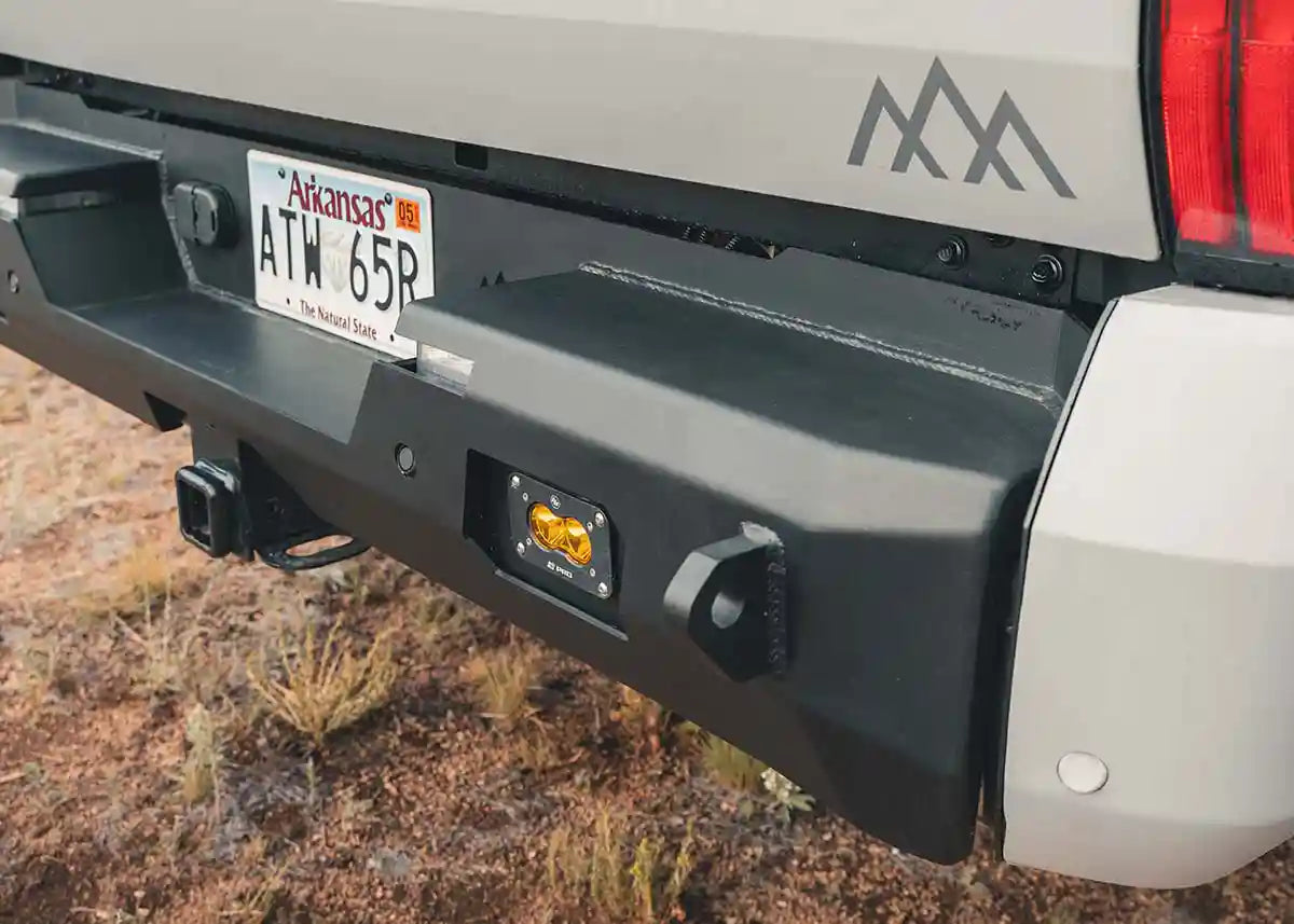 Image showing the top of the Backwoods Adventure Mods 3rd Gen Toyota Tundra Rear Bumper when installed