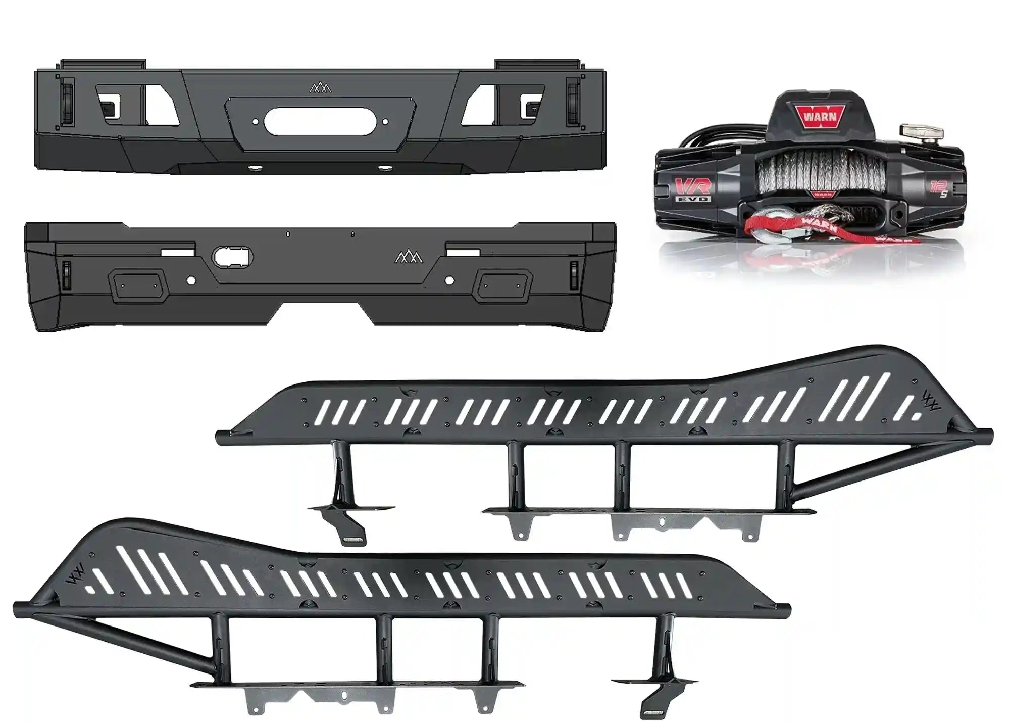 Backwoods Adventure Mods Trail Ready off road kit for the 2022+ 3rd Gen Toyota Tundra, including front and rear bumpers, rock sliders, and warn winch