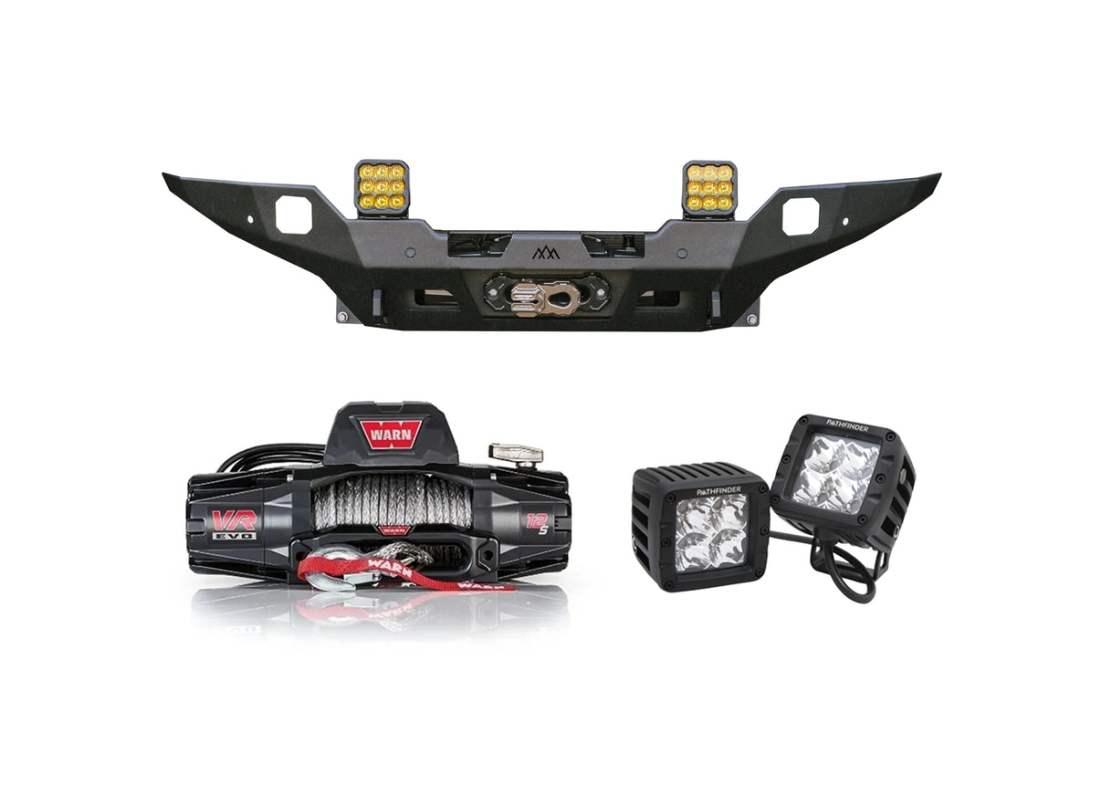 Backwoods Adventure Mods 4th Gen Tacoma Front Bumper Bundle with Warn Evo 12s Winch, and Off Road Pod Lights