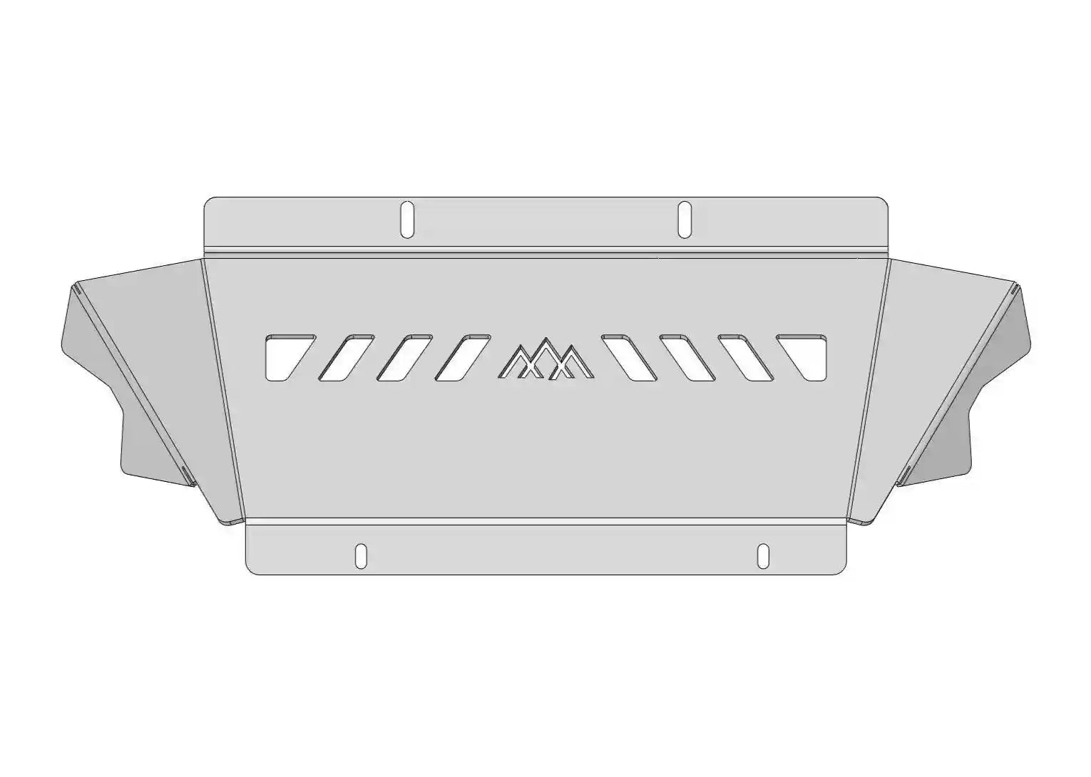 Diagram showing the mounting profile of the 5th Gen Toyota 4Runner (2010-2022) Aluminum Connector Skid Plate for Backwoods Adventure Mods Off Road Front Bumpers