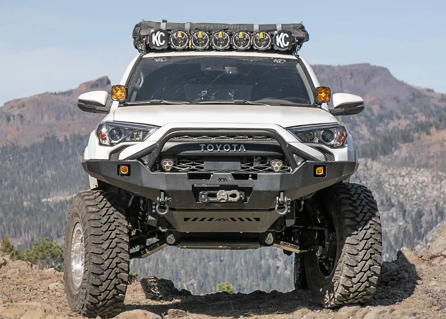 Backwoods Adventure Mods 2010-2024 5th Gen Toyota 4runner Front Bumper with Prerunner Style Bull Bar installed