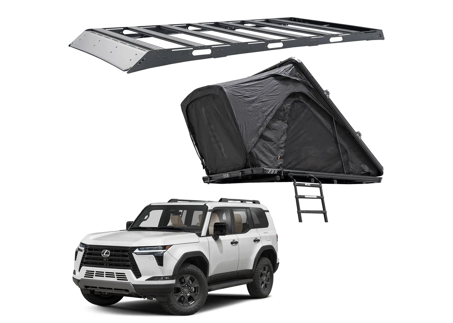 Lexus GX550 roof rack and rooftop tent bundle kit from FSR & Backwoods Adventure Mods