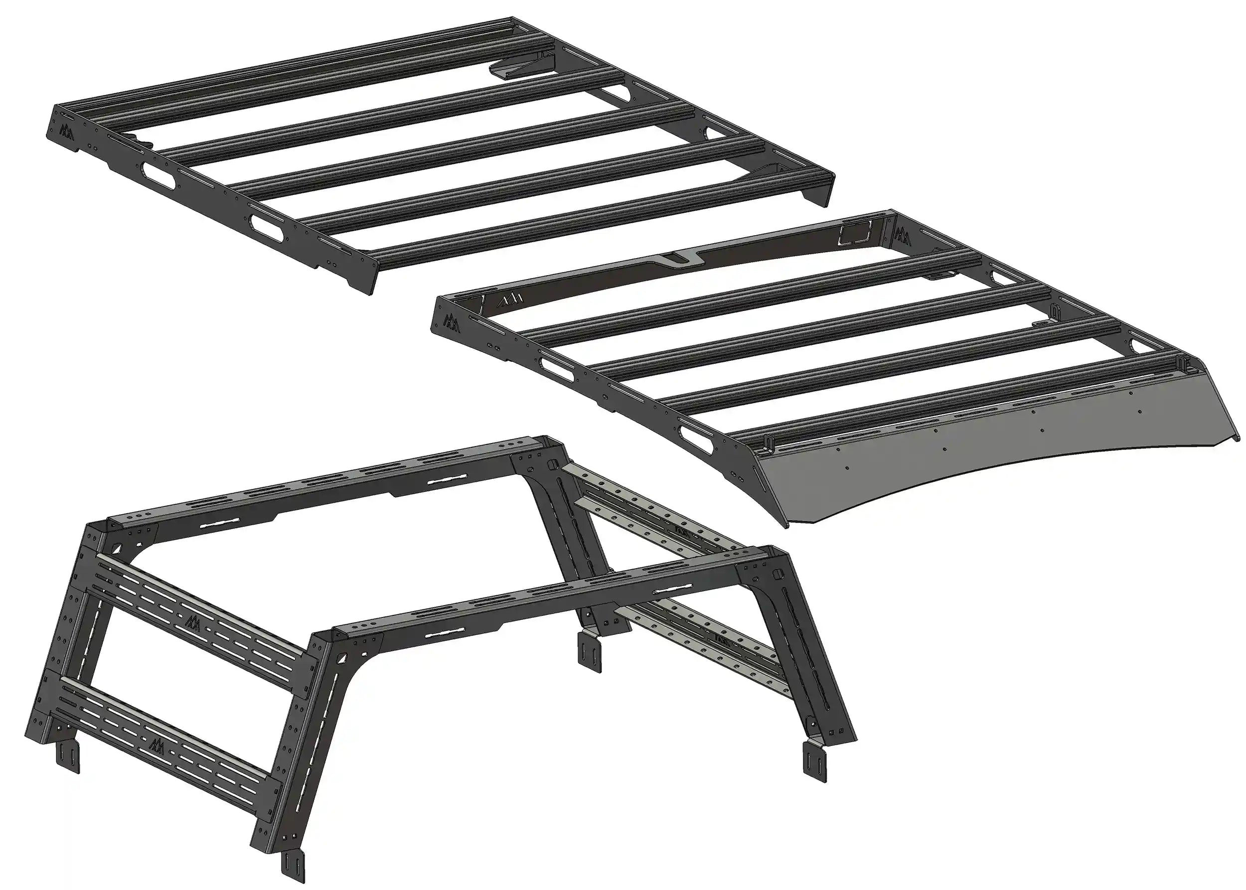 Components included in the Backwoods Adventure Mods 2005-2023 Toyota Tacoma Bed Rack and Roof Rack System Expert Bundle