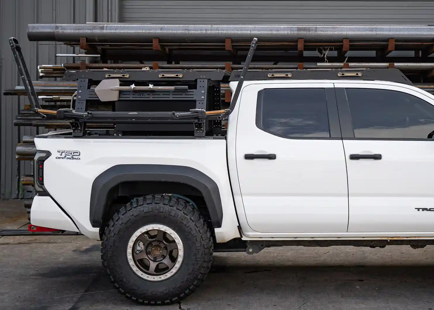 Side image of the Backwoods Adventure Mods Toyota Tacoma Overland Bed Rack