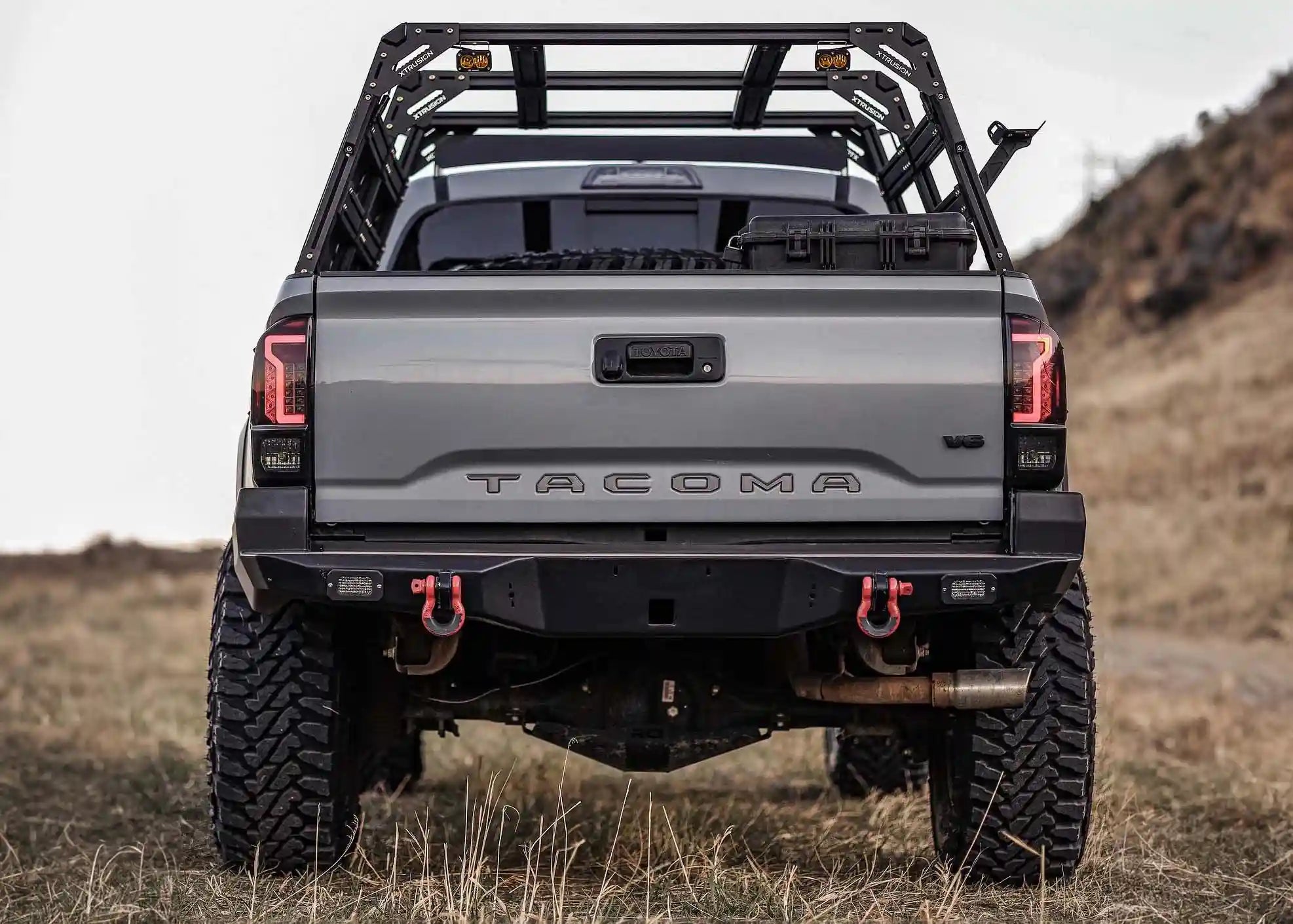 High clearance rear bumper included in the Backwoods Adventure Mods Ultimmate Off Road Kit installed on a 3rd Gen Toyota Tacoma overland truck build