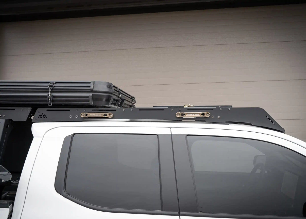 Side of the Backwoods Adventure Mods DRIFTR 2024 4th gen Toyota Tacoma roof rack