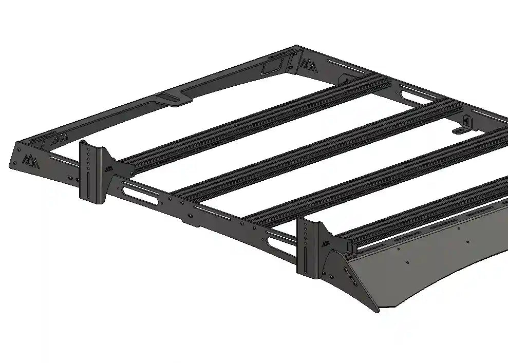 Installation diagram of the HD Awning Brackets on the passenger-side of the Backwoods Adventure Mods DRIFTR Roof Racks