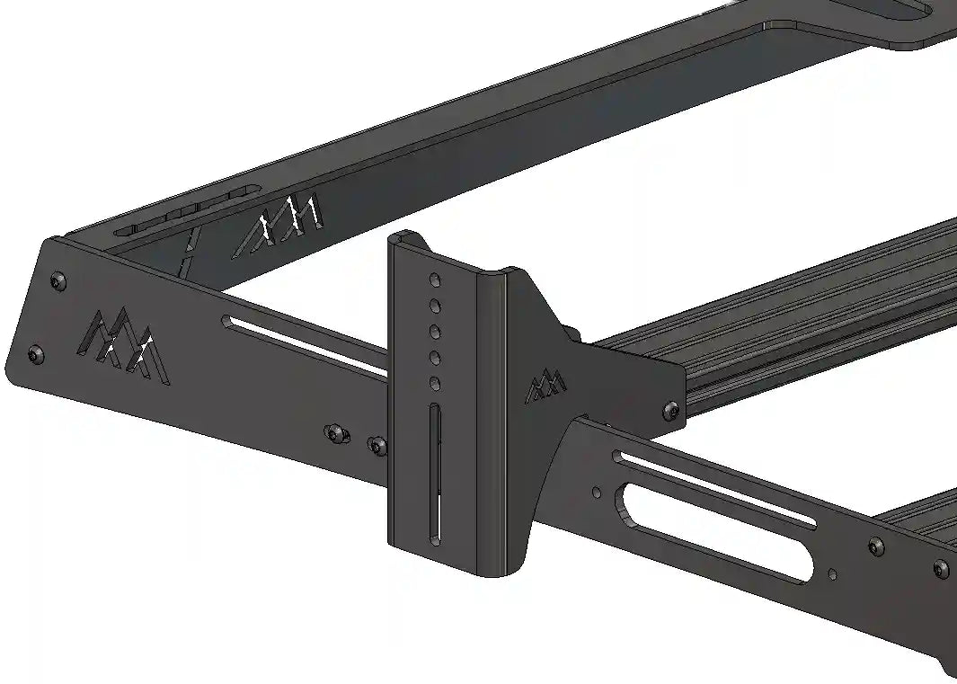 Diagram showing the mounting face of the  Backwoods Adventure Mods DRIFTR Roof Rack HD Awning Brackets 
