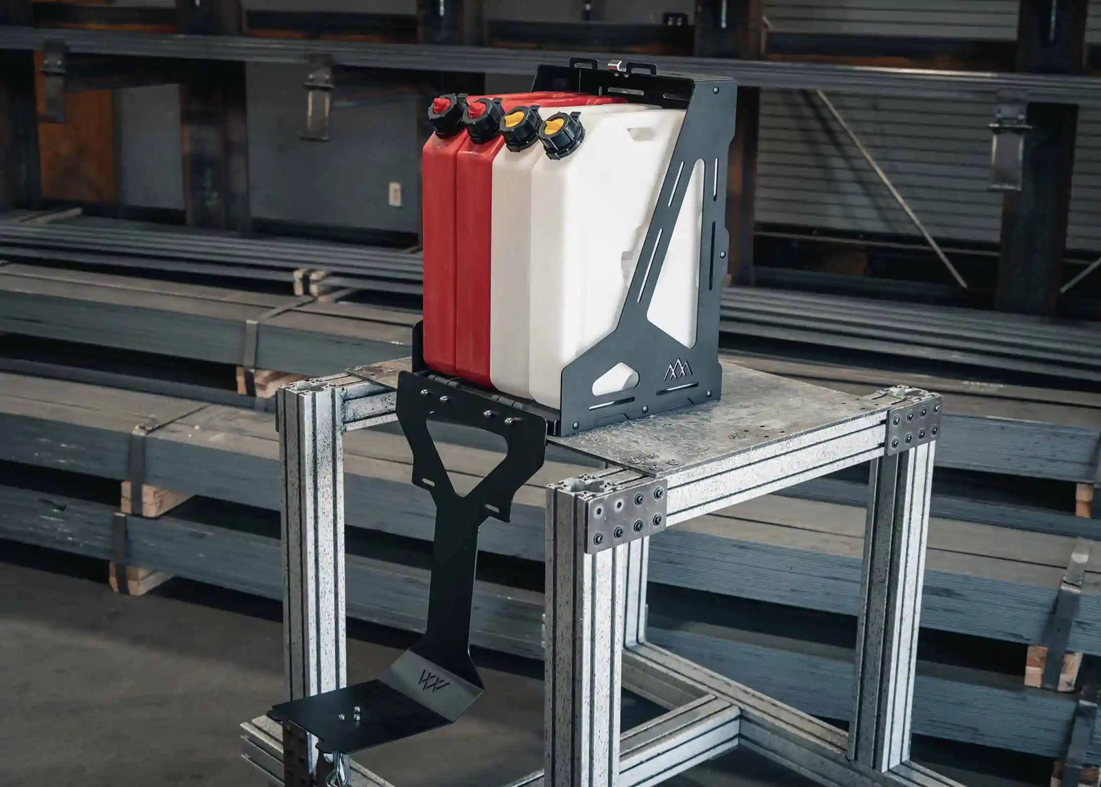 Backwoods Adventure Mods Jerry Can Holder Mount carrying four Rotopax cans 