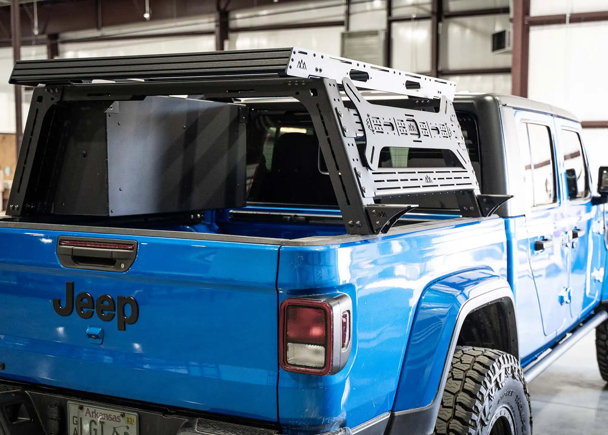 Image showing the DRIFTR Topper installed on the Backwoods Adventure Mods Jeep Gladiator Bed Rack