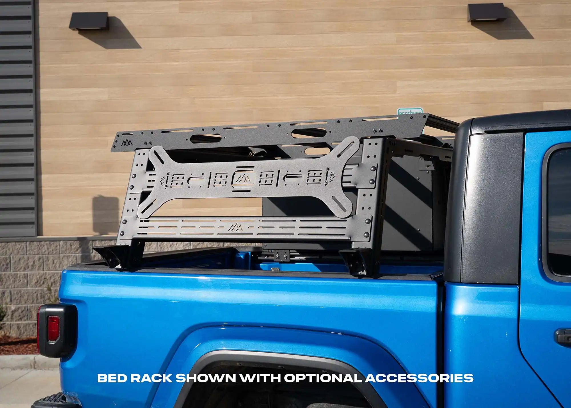 Jeep Gladiator bed rack from Backwoods Adventure Mods with optional accessories installed