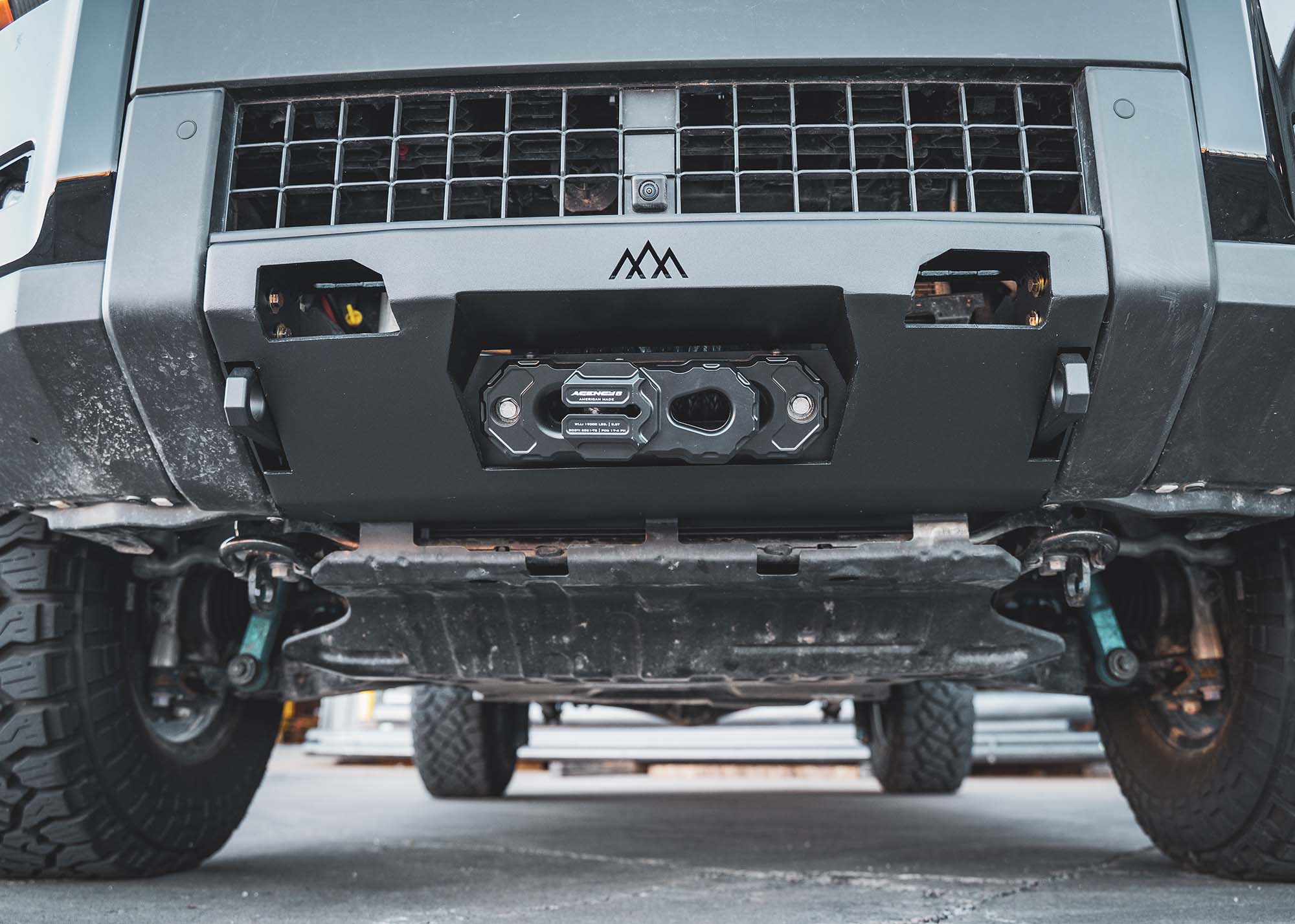 Close up of the hidden winch mount and recovery points on the LC250 Front Bumper for Landcruiser 250 from Backwoods Adventure Mods