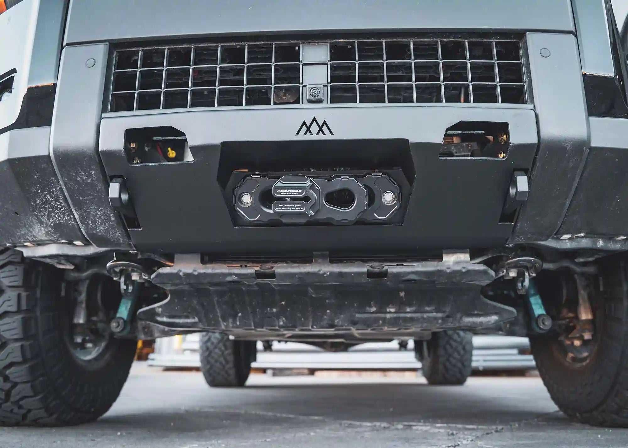 Close up of the hidden winch mount and recovery points on the LC250 Front Bumper for Landcruiser 250 from Backwoods Adventure Mods