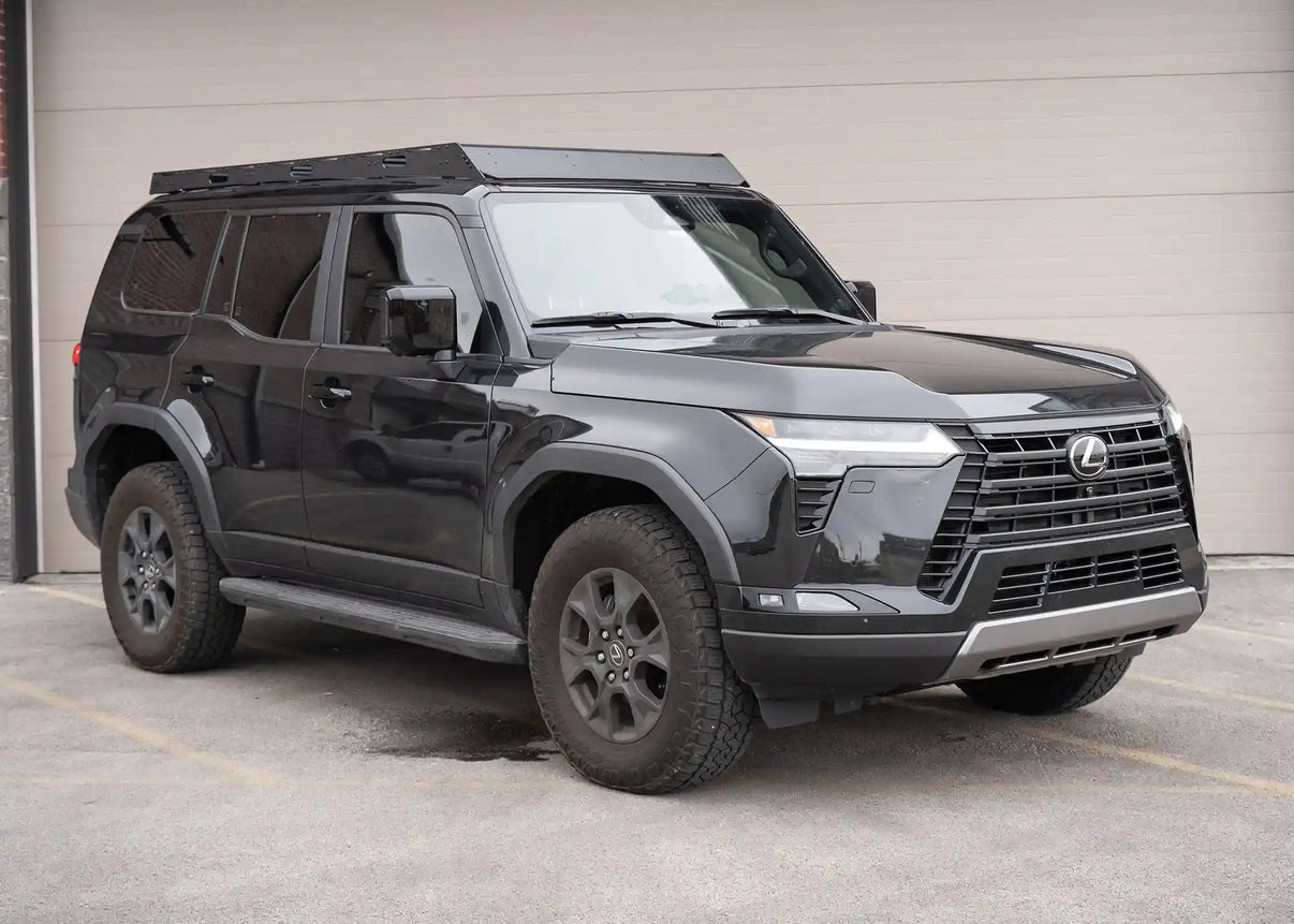 Black 2024 Lexus GX550 with a DRIFTR roof rack from Backwoods Adventure Mods installed