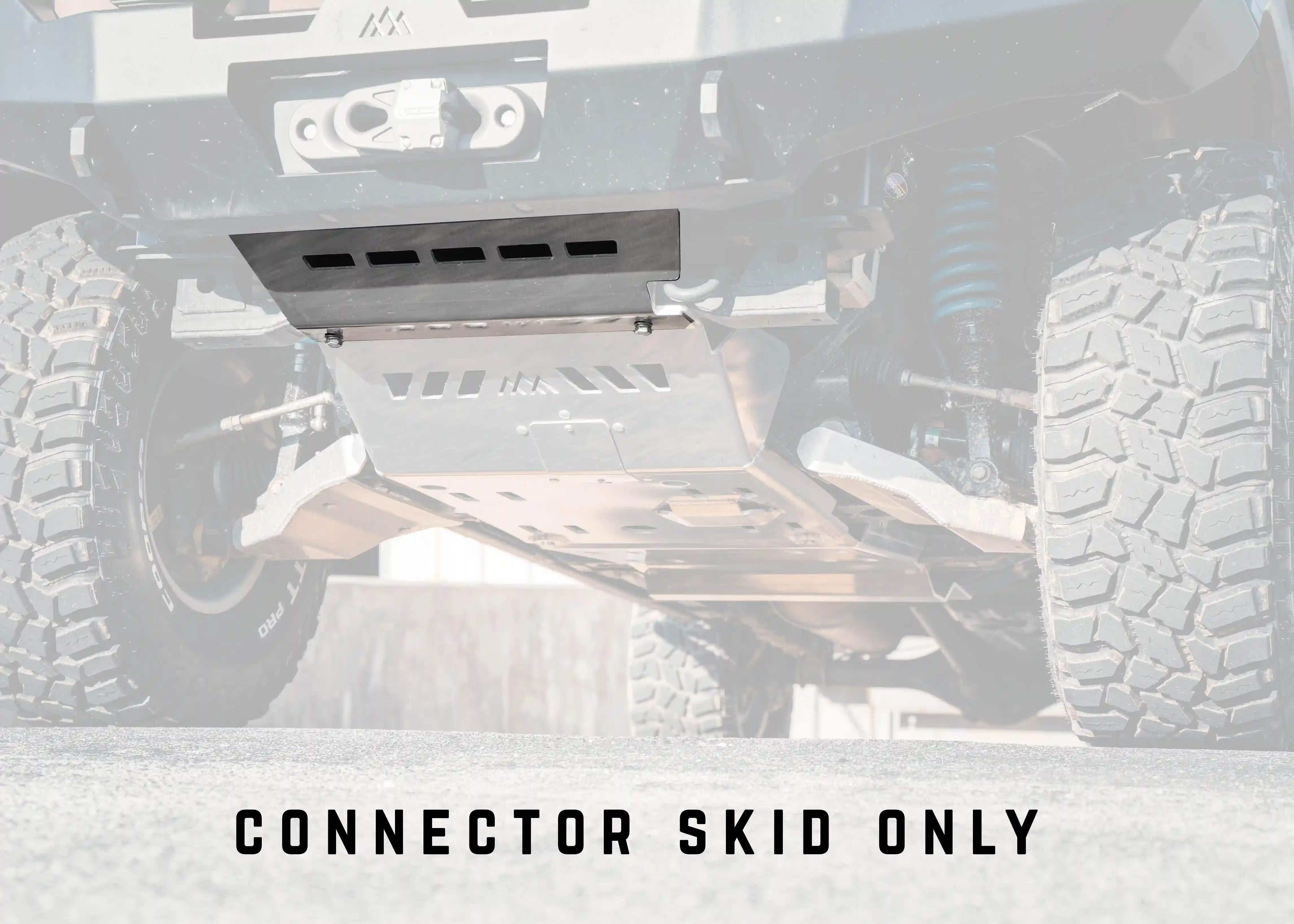 Installed Aluminum Skid Plate Connector for Backwoods Adventure Mods Hi-Lite Series 2005+ Toyota Tacoma hybrid off road high clearance bumpers