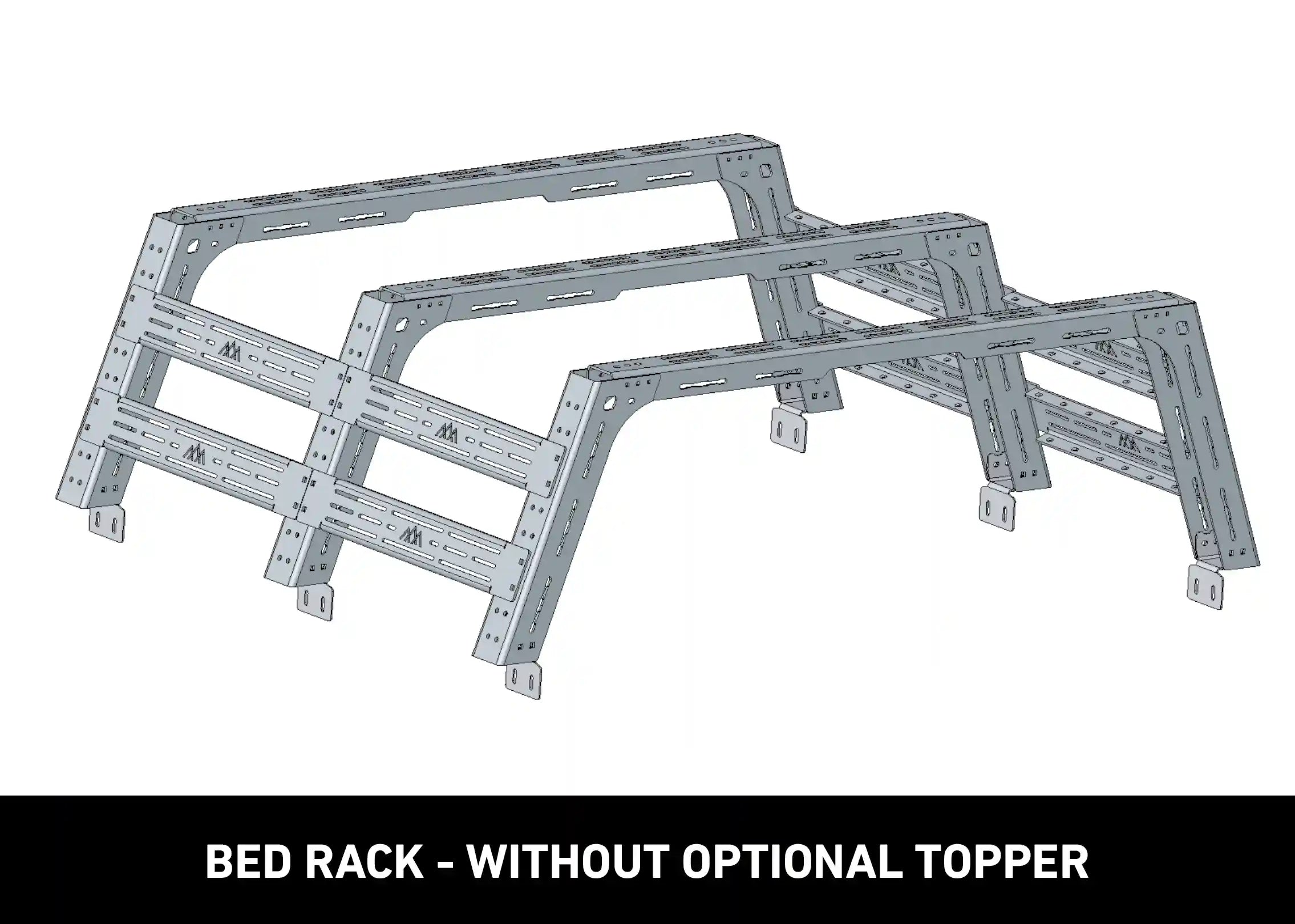 Diagram showing Backwoods Adventure Mods 2007+ Toyota Tundra Bed Rack without optional topper installed