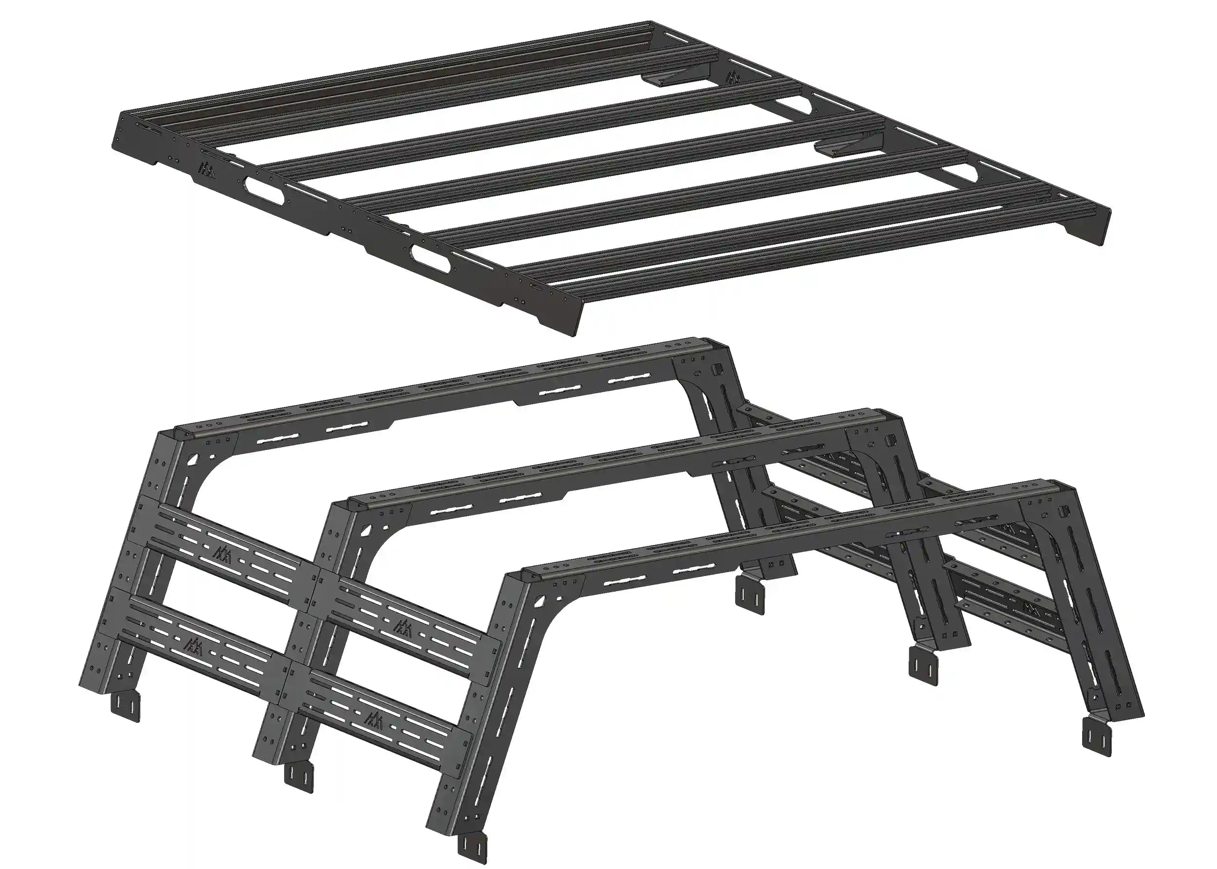 Components included in the Backwoods Adventure Mods 2007+ 2nd and 3rd Toyota Tundra Bed Rack System Starter Bundle