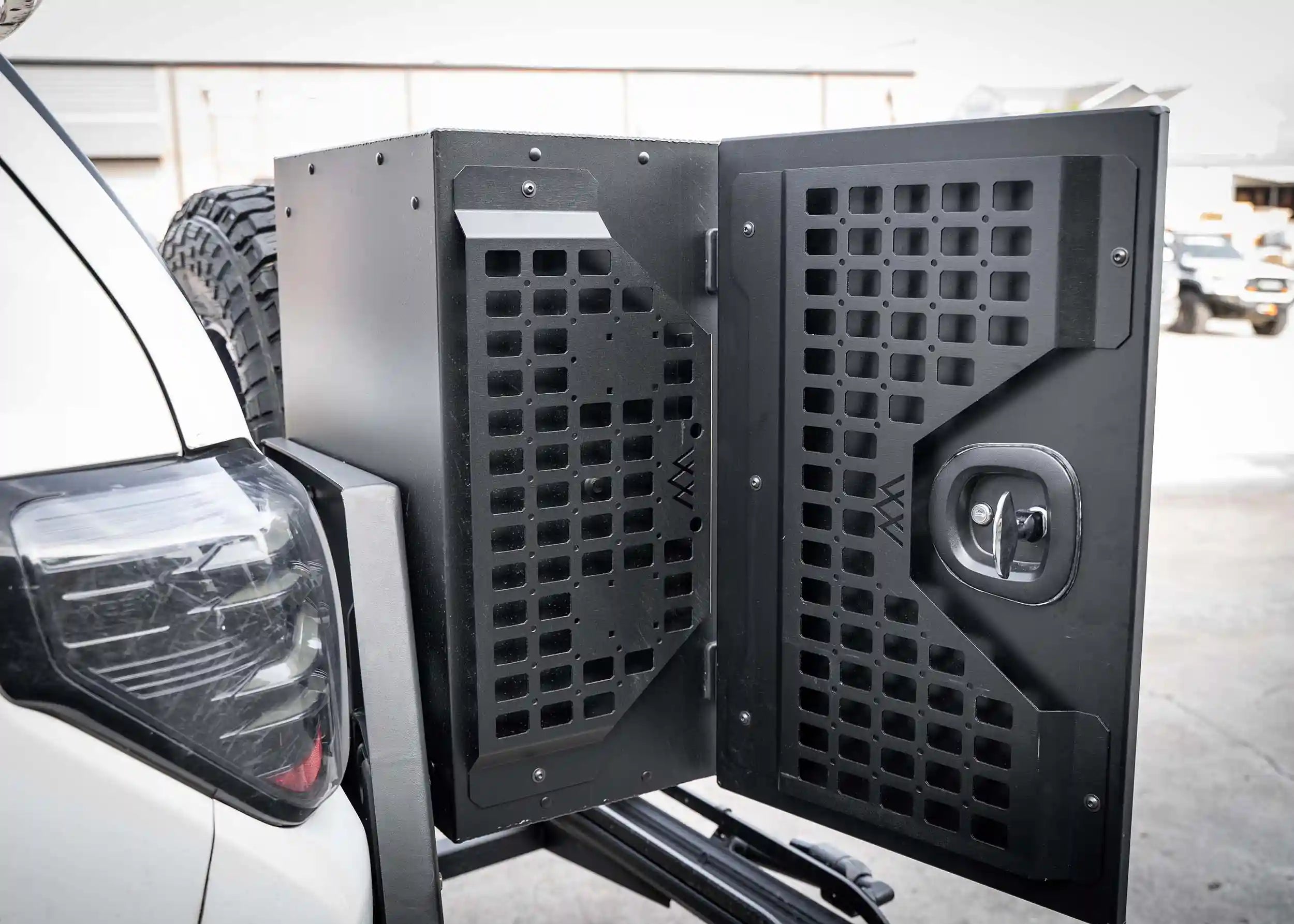 Exterior molle panels on the Backwoods Adventure Mods Universal off-road vehicle overland gear storage cargo box