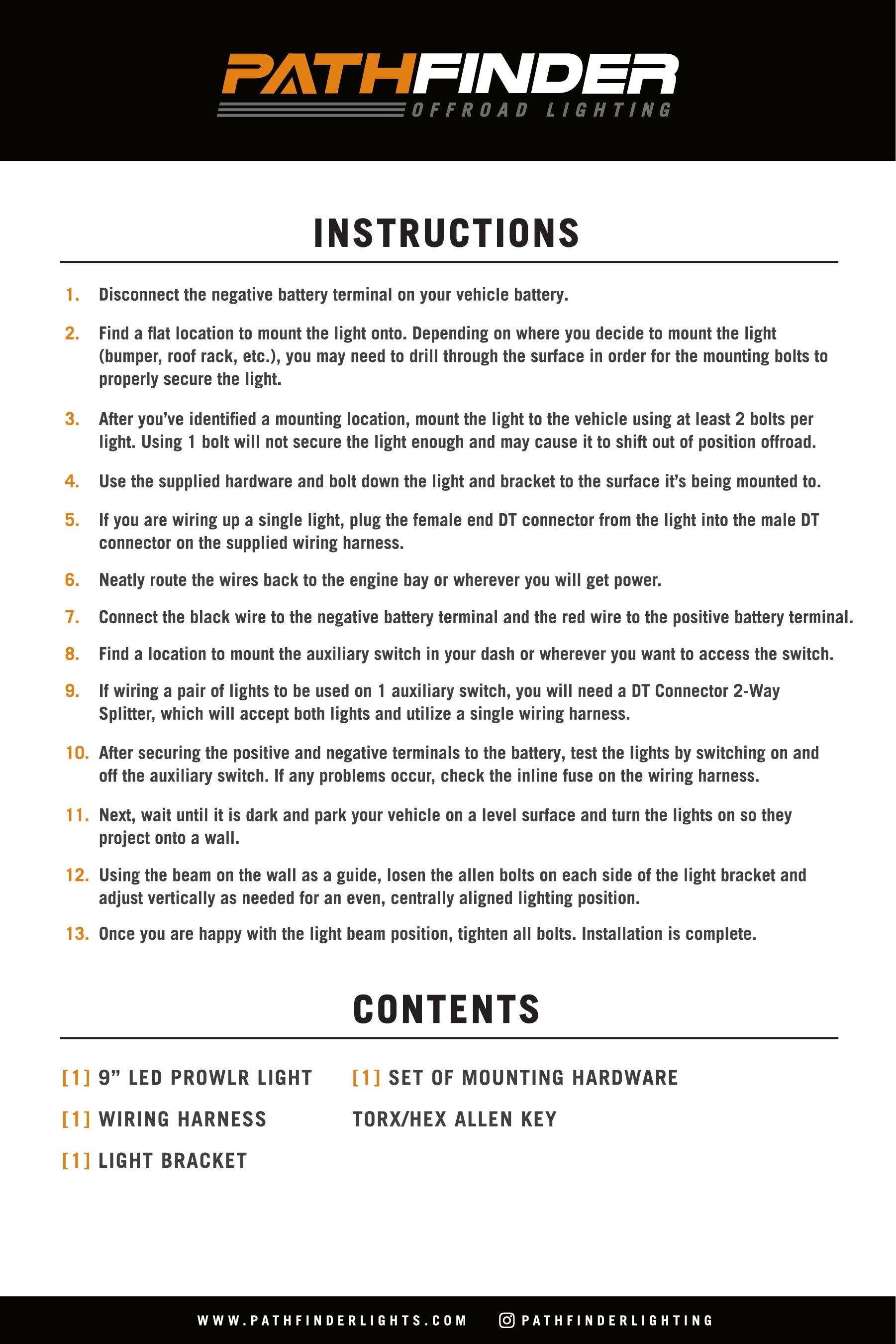 Installation instructions for the Backwoods Adventure Mods Pathfinder PROWLR 9 inch LED off road driving light