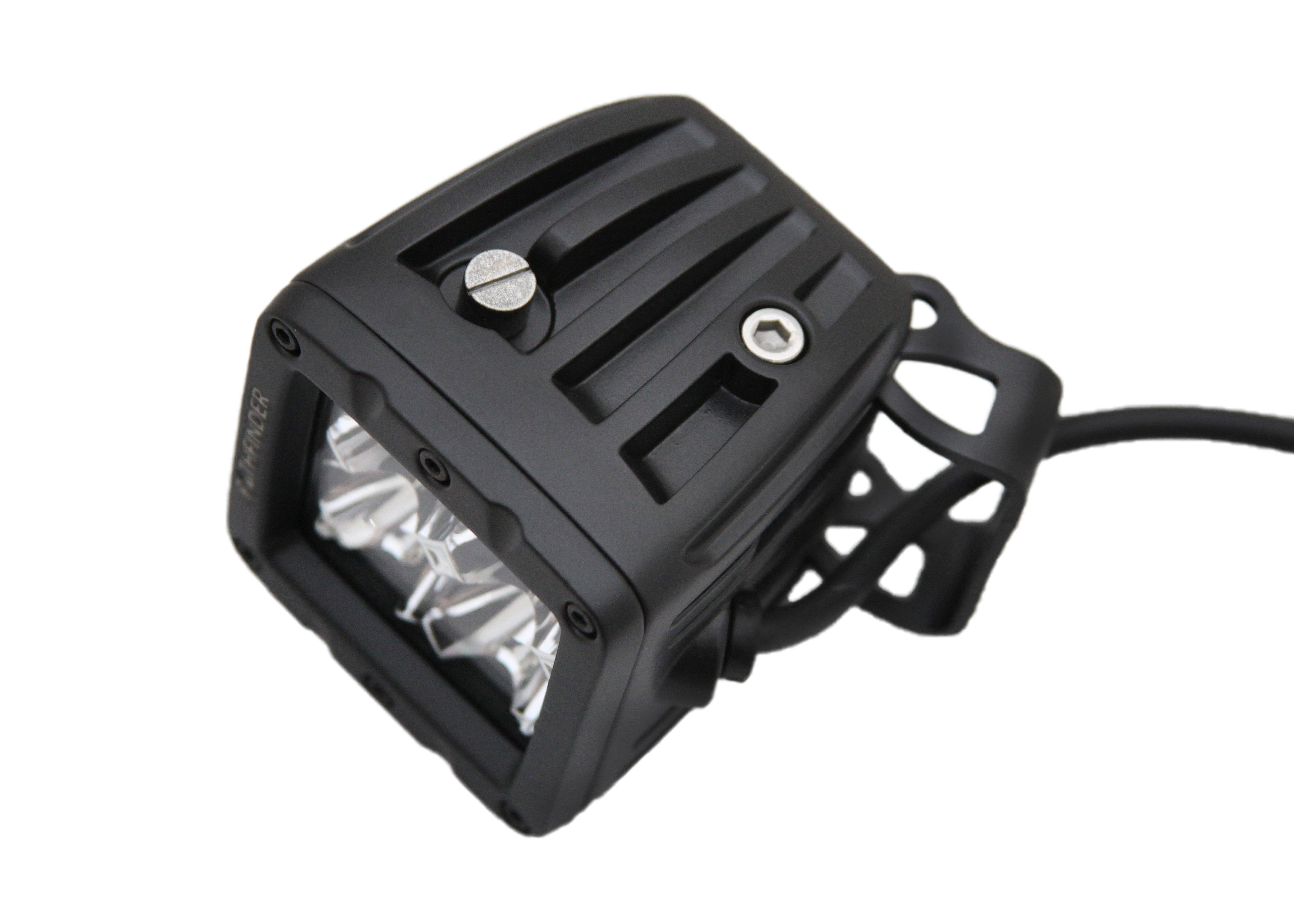 Side view of the Pathfinder 2 inch Surface Mount Amber LED light pods for Backwoods Adventure Mods Toyota roof racks, truck bed racks, and off road bumpers