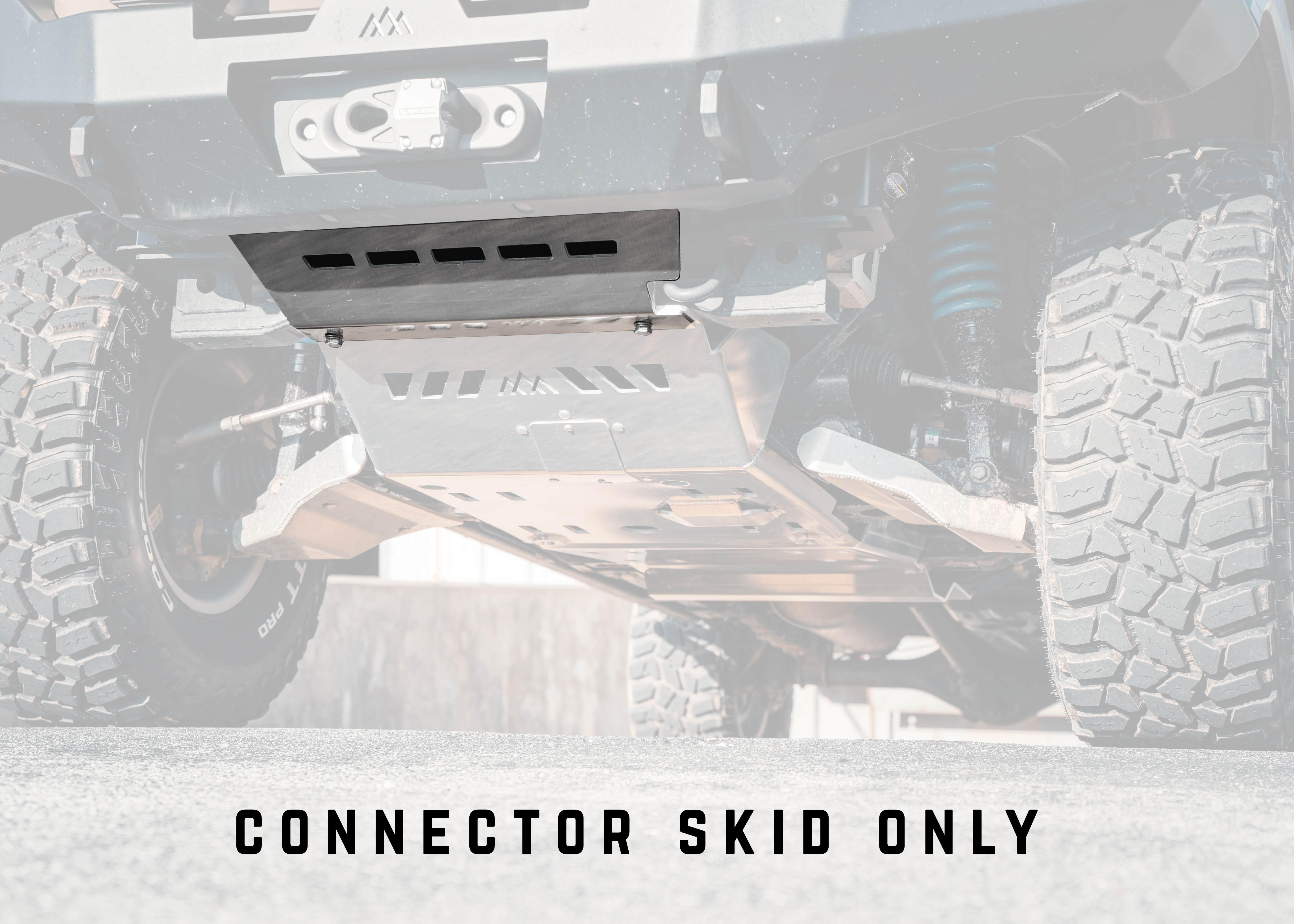 Installed Aluminum Skid Plate Connector for Backwoods Adventure Mods Hi-Lite Series 2005+ Toyota Tacoma hybrid off road high clearance bumpers